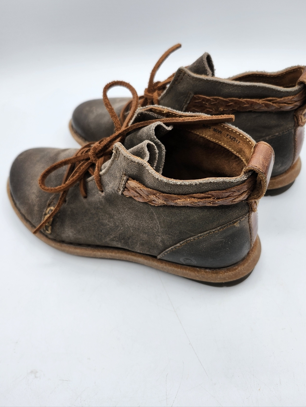 Born VTG Inspired Brown Suede Lace-Up Ankle Walking Boots with Braided Trim 8 - Picture 3 of 9